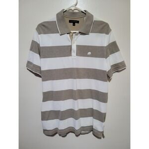 Banana Republic Polo Shirt Mens Large Khaki White Striped Elephant Logo